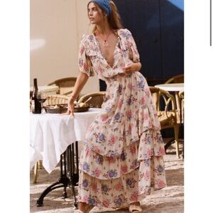 NWOT Spell Solstice Ruffle Cream Floral Maxi Dress